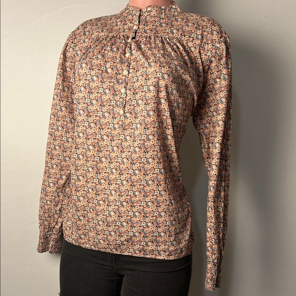 ba&sh Ines Peasant Blouse Pink Floral Print Long Sleeve 100%Cotton Size 2 - Picture 2 of 12